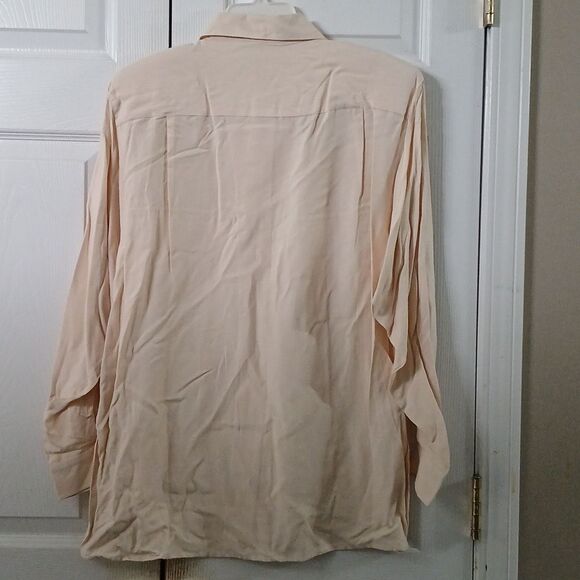 Anna Gray vintage tan button down long sleeve silk blouse Sz L NWT - Picture 7 of 9